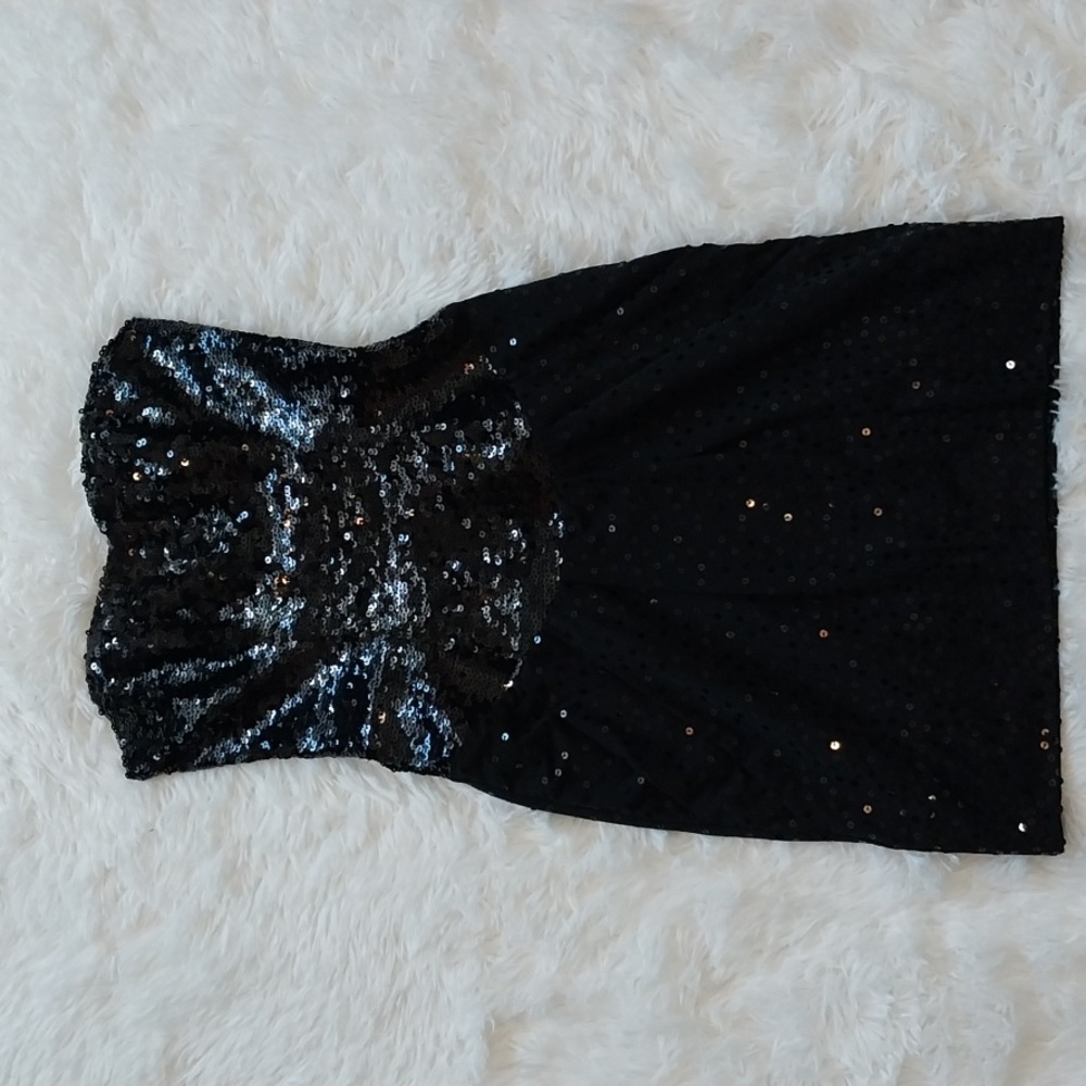 Betsey Johnson Strapless Black Sequin Mini Dress